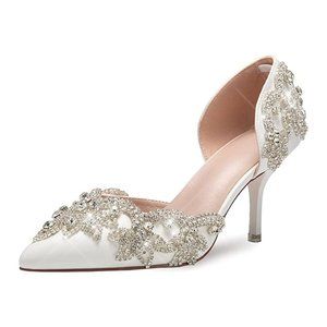 NWT Sparkling Bling Swarovski Crystal Rhinestone White Wedding Shoes Pum…